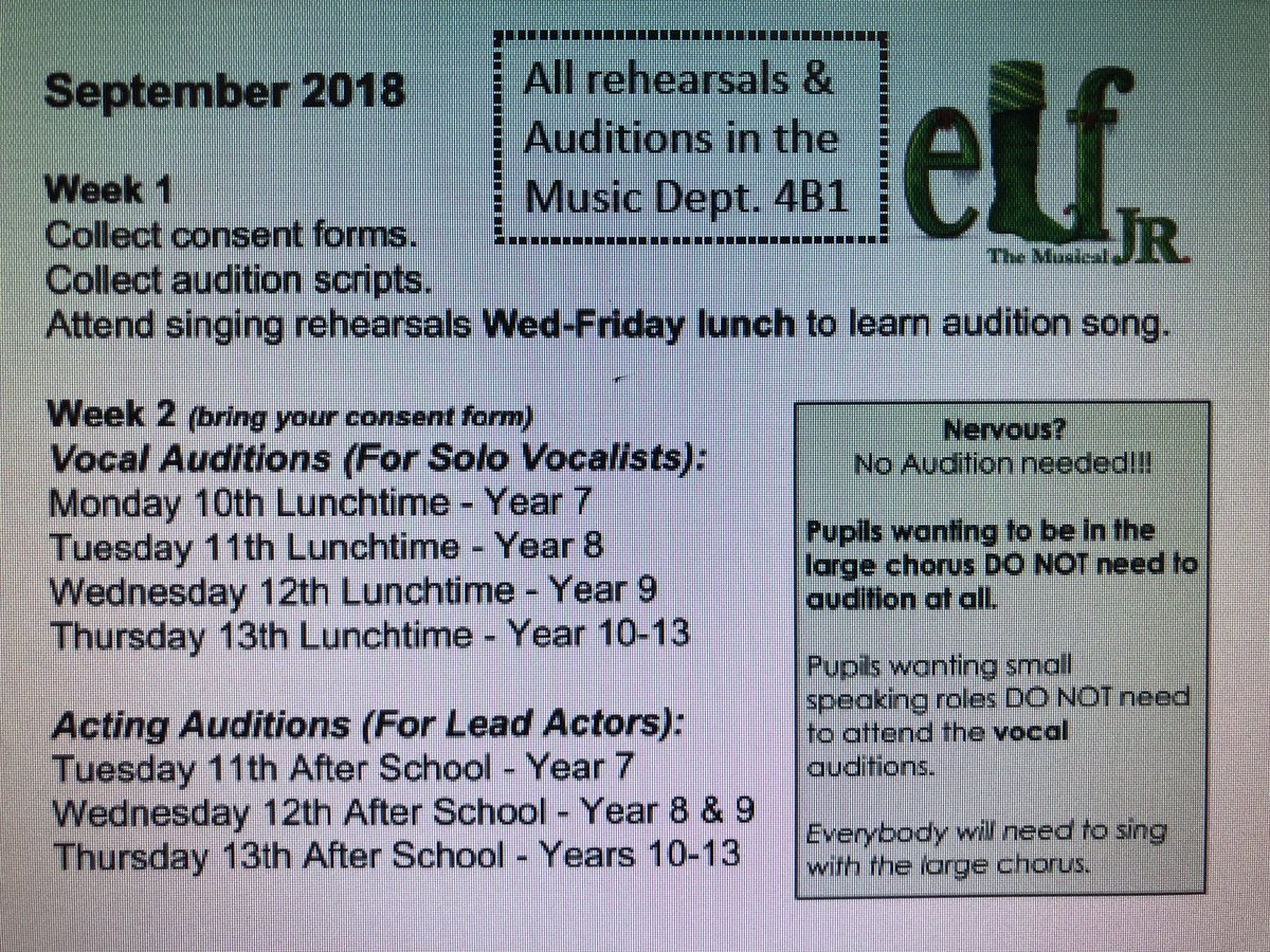 cerddcynffig's tweet photo. Don’t forget to audition next week! Last chance to pick up a script &amp; consent form is tomorrow lunchtime 😊 #cynffigcomp #cynffigcomprehensive #elfjr https://t.co/eiqDVFnGZq