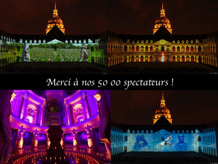 Fin d'une belle saison. Merci à nos 50 000 spectateurs ! Bonne reprise à tous !
#invalides #lanuitauxinvalides #museedelarmee #spectacle #nocturne #nightshow #sonetlumiere #projection #monumental 
<a href="/MuseeArmee/">Musée de l'Armée</a> @Defense_gouv <a href="/Mission1418/">Mission Centenaire</a> <a href="/visitparisreg/">Visit Paris Region</a> <a href="/DreamWall_be/">DreamWall</a> @GroupeNovelty