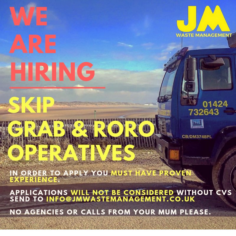jm_waste's tweet image. We&apos;re hiring 
#jobsinhastings
#hgvdriver
#drivervacancy
#bexhilljobs
#recruitmenthastings
#jobsineastsussex
#driveroperatives