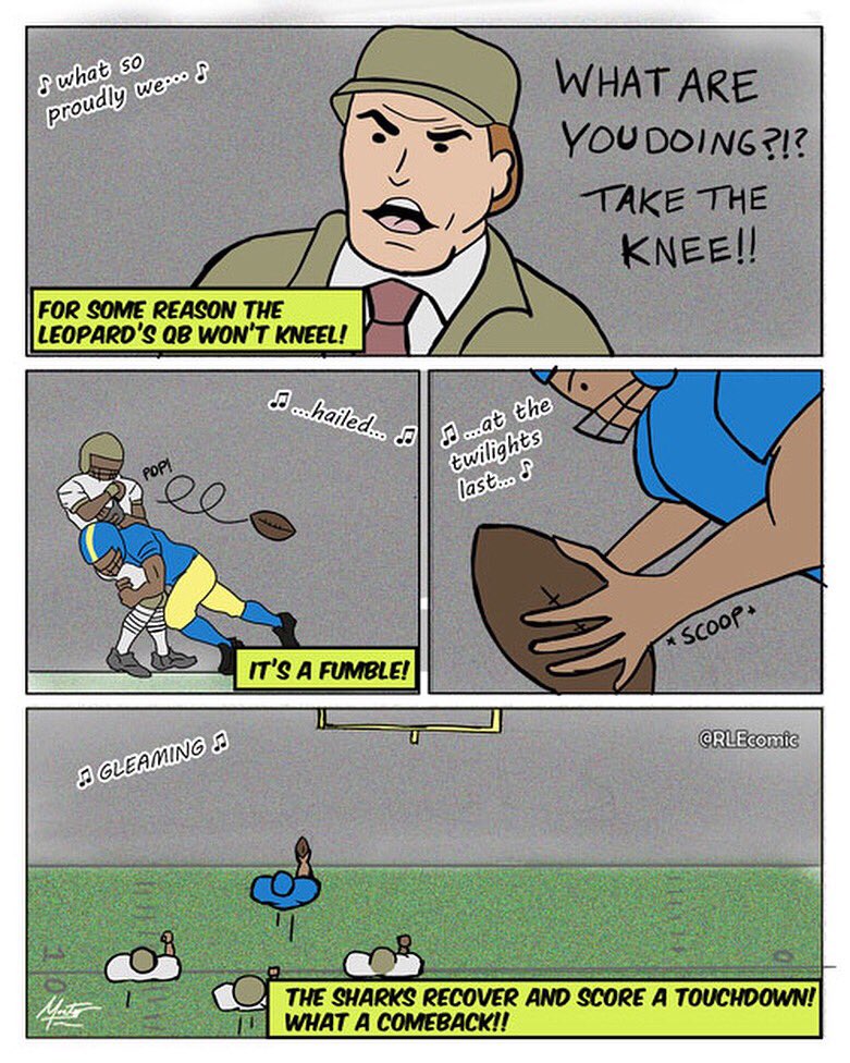 rlecomic's tweet photo. Weak in the knees. #nfl #nflmemes #nationalanthem #kneel #kneeling #colinkaepernick #nike #standforsomething #webcomics #webcomic #roastedlikeever https://t.co/uxxMKbJuDP