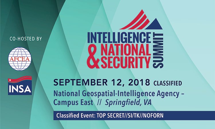 INSAlliance's tweet photo. Thank you to everyone who attended the #intelligence2018 Summit from Sept. 4-5! For Summit attendees with a Top Secret/SI/TK clearance, join us again Sept. 12 for a day of classified sessions at @NGA_GEOINT Campus East: https://t.co/ap0Z8BZK7f https://t.co/mGgnOWVJyD