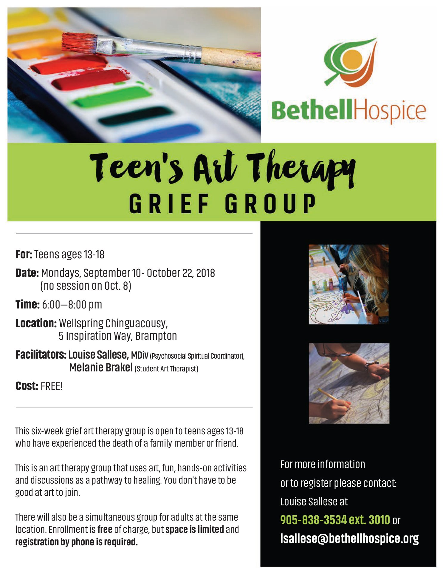 Bethellhospice Teens Art Therapy Grief Group Begins September 10 For Six Weeks Registration Is Free But Space Is Limited Call Louise Sallese At 905 8 3534 Ext 3010 For More Information Or