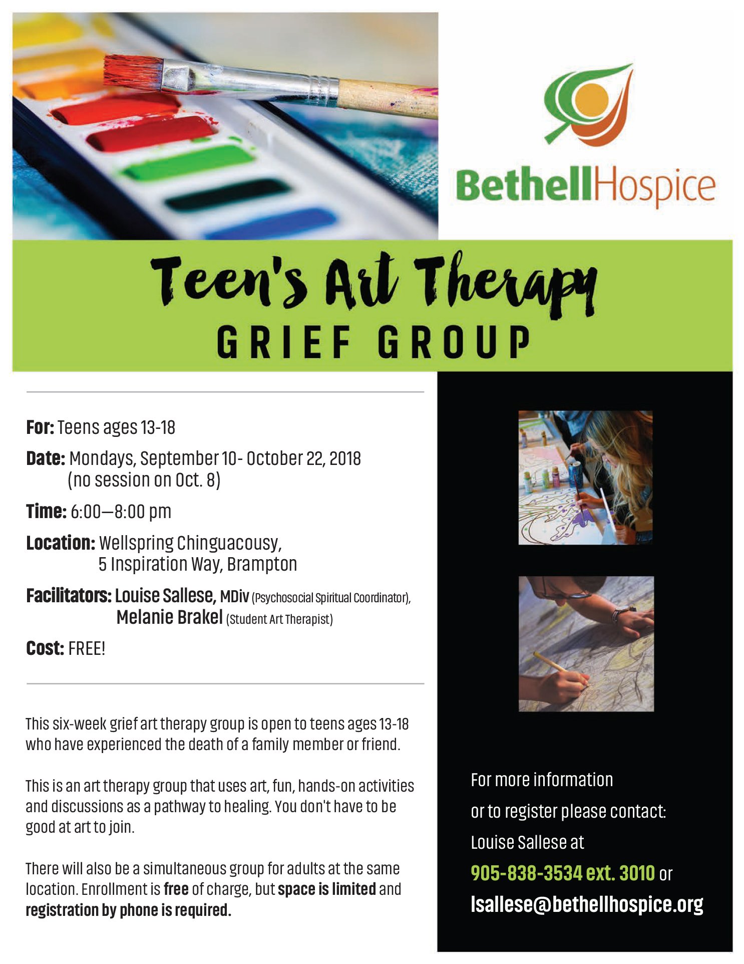Bethellhospice Teens Art Therapy Grief Group Begins September 10 For Six Weeks Registration Is Free But Space Is Limited Call Louise Sallese At 905 8 3534 Ext 3010 For More Information Or Bethellhospice Teens Art Therapy Grief Group Begins September 10 For Six Weeks Registration Is Free But Space Is Limited Call Louise Sallese At 905 8 3534 Ext 3010 For More Information Or