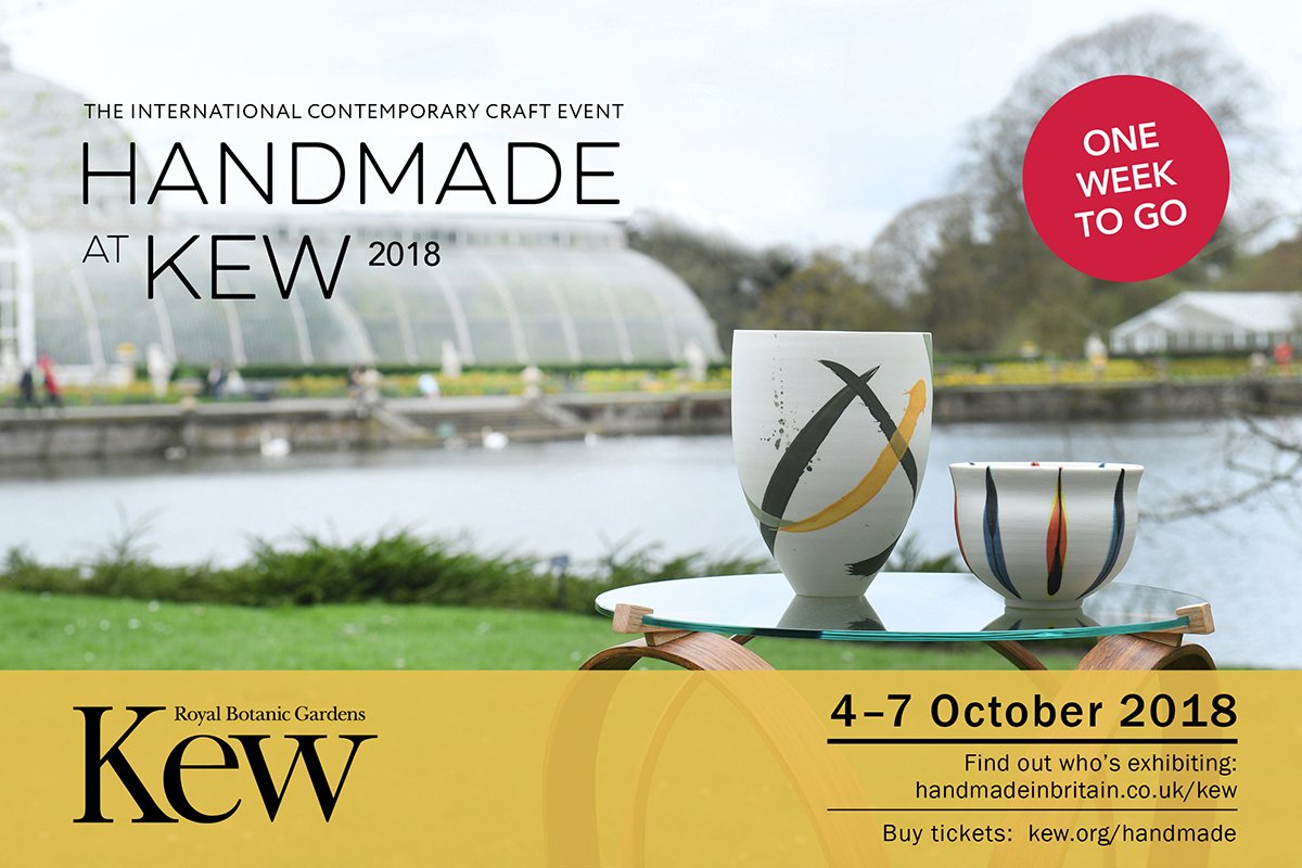 Only one week until international contemporary craft fair #handmadeatkew <a href="/kewgardens/">KewGardens</a> featuring over 150 exhibitors, live curation platform &amp; free talks. Take advantage of special advance ticket prices and book online <a href="/seetickets/">See Tickets</a> bit.ly/kew18