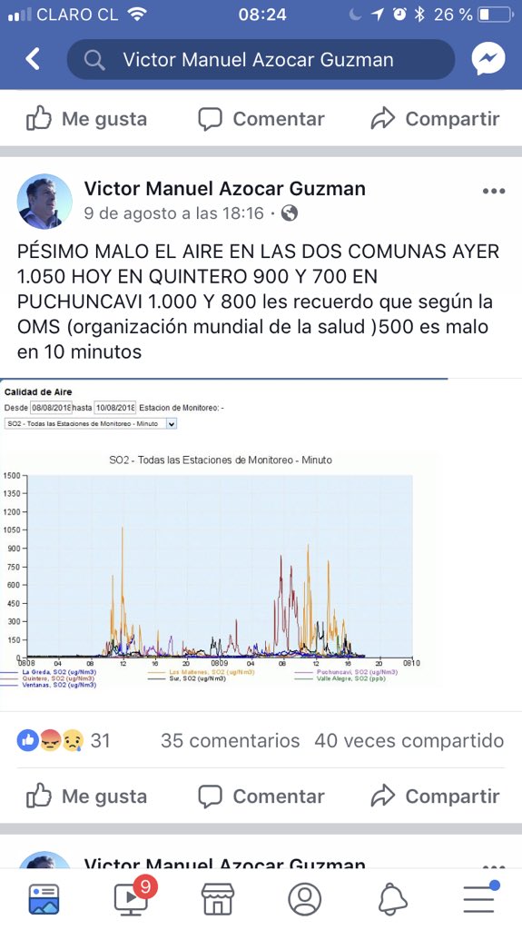 AleSuarezAzocar's tweet photo. @jumastorga Es inadmisible que ciudadanos comunes sepan que casi todos los días se sobrepasan las emisiones de SO2  y la autoridad esté tan sorprendida por la  contaminación en la zona. Quizás no es la causa exacta de los últimos episodios... pero no me jodan los están envenenando hace años! https://t.co/yTbte1pXQR