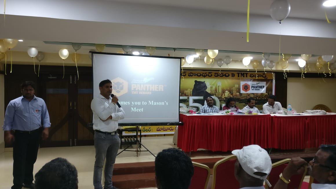 JindalPanther's tweet photo. Mason Meet &amp; Felicitation organized by Jindal Panther on 28th August, 2018 in Srikakulam District of Andhra Pradesh to honor the efforts of our masons in the region. The meet was successfully organised by our local dealer Maturu Ramrao &amp; Co with Distributor Kantipudi Steels . https://t.co/XSRD0YRxxC