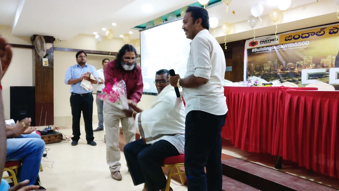 JindalPanther's tweet photo. Mason Meet &amp; Felicitation organized by Jindal Panther on 28th August, 2018 in Srikakulam District of Andhra Pradesh to honor the efforts of our masons in the region. The meet was successfully organised by our local dealer Maturu Ramrao &amp; Co with Distributor Kantipudi Steels . https://t.co/XSRD0YRxxC