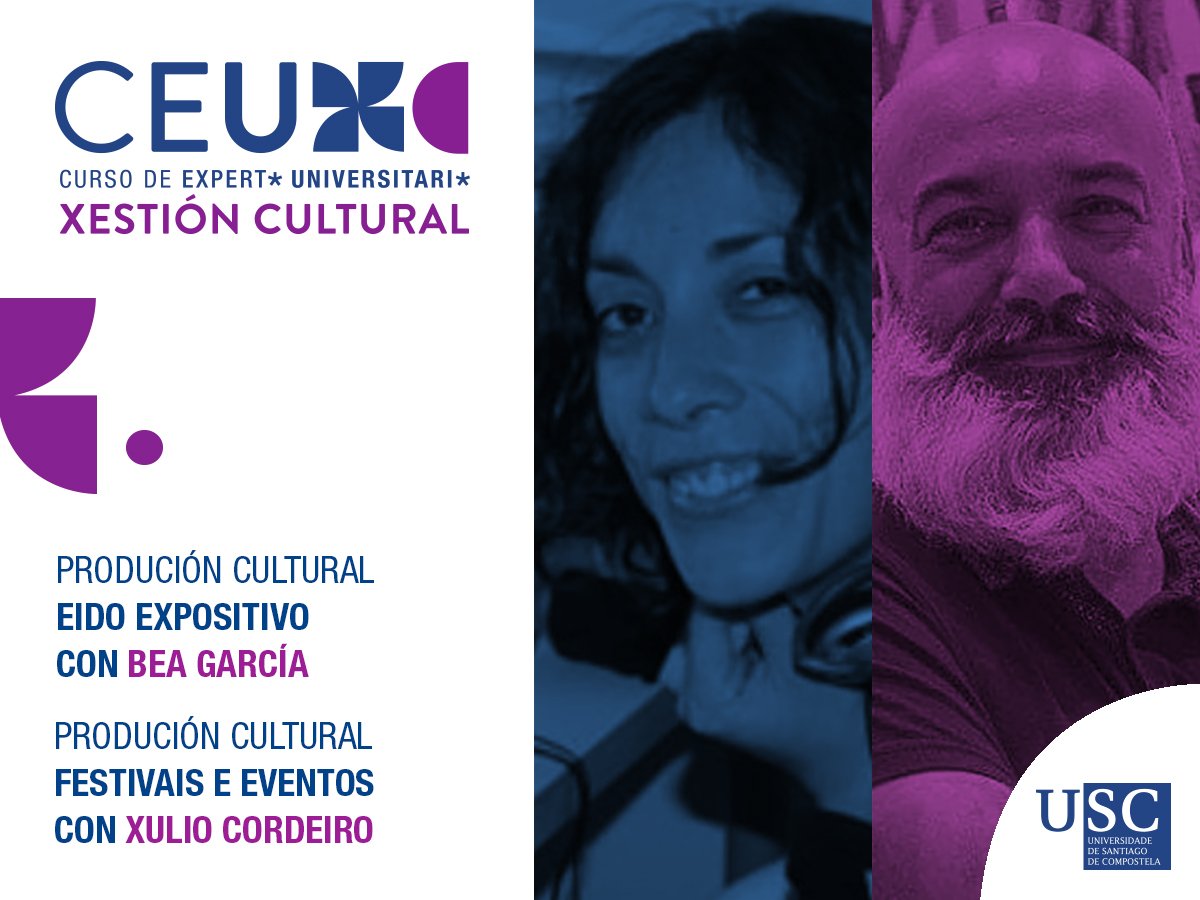 A xestora de contidos @BeaGarciaGzlez sabe deseñar unha exposición. O produtor Xulio Cordeiro como artellar un festival. E os dous explicaránnolo no Curso!😊 
🔹Aberto o prazo de matrícula: aínda podes participar! Consulta a dispoñibilidade de prazas ➡️usc.xestioncultural.com/informacion-e-…