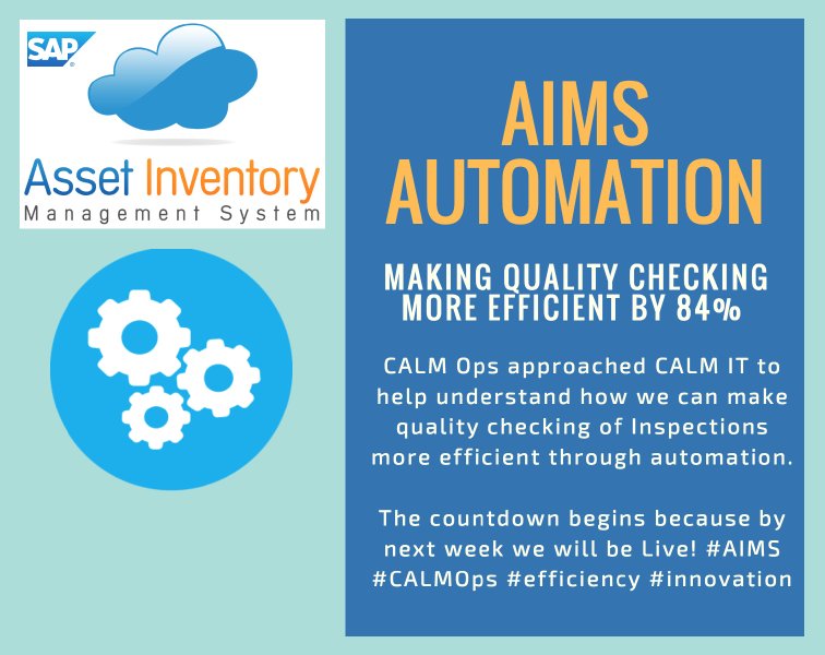 CalmGroup's tweet photo. AIMS Automation Making Quality Checking 84% More Efficient - CALM Ops approached CALM IT how we can make Quality Checking more efficient through automation and now seeing the benefits! #calmops #calmit #efficiency #innovation #ThursdayThoughts #calmgroup https://t.co/BnOqrNiibV