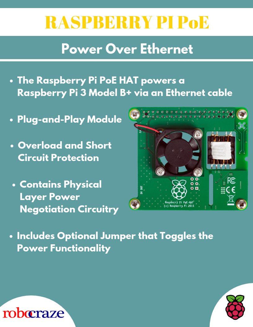 robocraze's tweet image. @Raspberry_Pi PoE HAT is an accessory for your Raspberry Pi SBC. So if you ever wanted to power your R-Pi 3B+ without the hassle of cluttered wires, this one&apos;s for you! #TechyThursday

#RasperryPiPoEHat #RaspberryPiPoE #PowerOverEthernet #PoE #RaspberryPi #RPI #Robocraze #TIFlabs