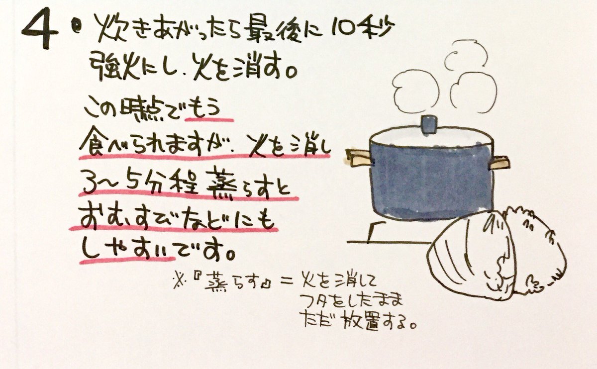 ウオズミアミ お米の炊き方 熊本地震当時 熊本県内で一番検索されたワードは お米の炊き方 ごはん 鍋 炊き方 意訳 だったそうです 米も水の量も 正確に計らずとも鍋とガスコンロで作れる ご飯の炊き方 をイラストにまとめました