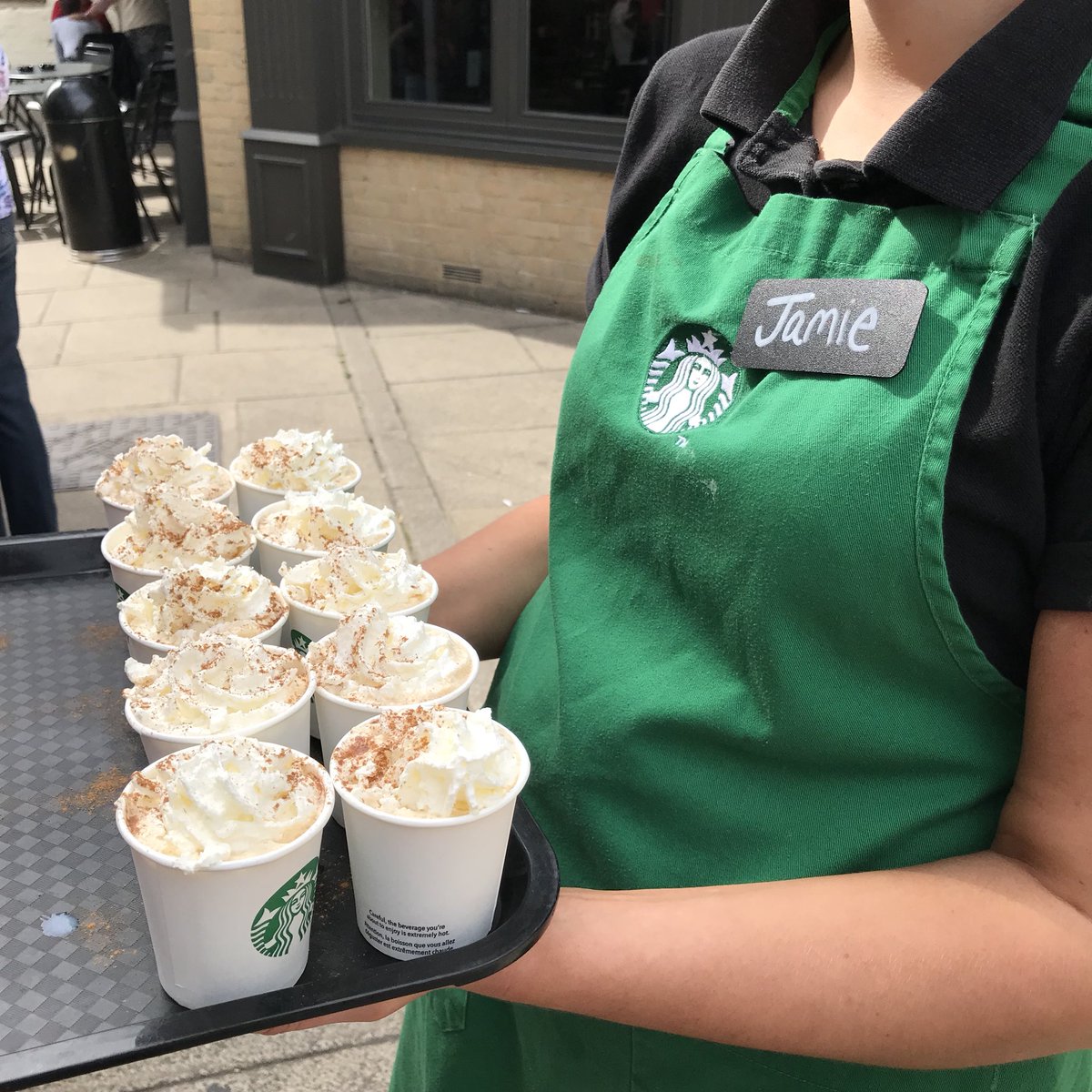 StarbucksEly's tweet photo. It’s Finally Pumpkin Spice Season!🍁🎃🍂 Our store is out and about sampling #PSL out in Ely today. https://t.co/oIKcp2exeM
