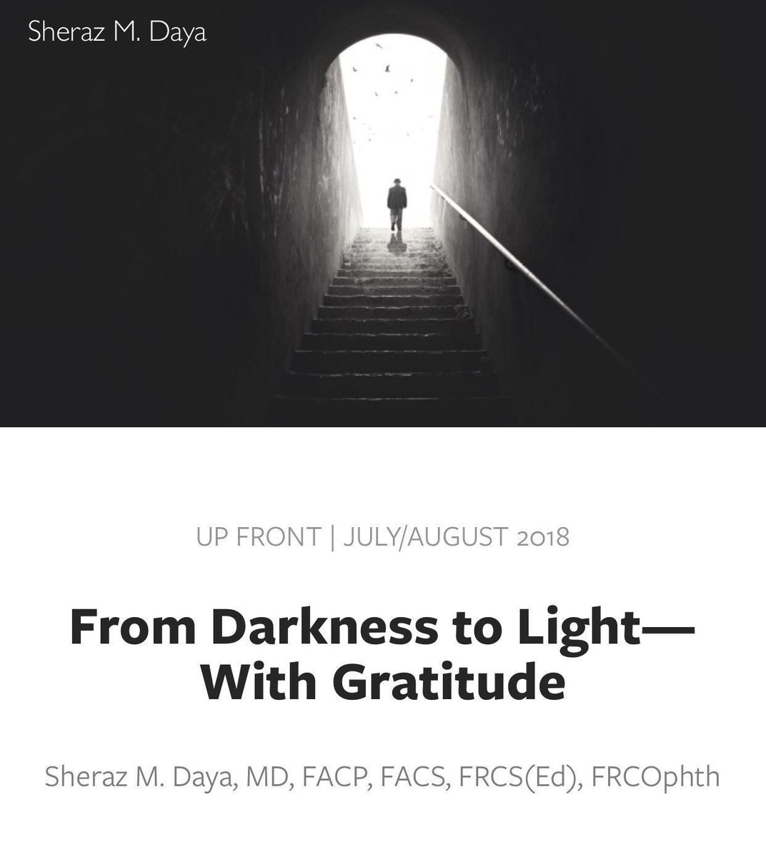 CentreforSight's tweet photo. New article from Sheraz M. Daya – ‘From Darkness to Light-with Gratitude’ on CRST Europe.
Full article available on-
https://t.co/3tVHs2VG9A
.
.
.
#Surgeon #eyeexpert #eyes #eyesurgeon https://t.co/HaqI5Y331b