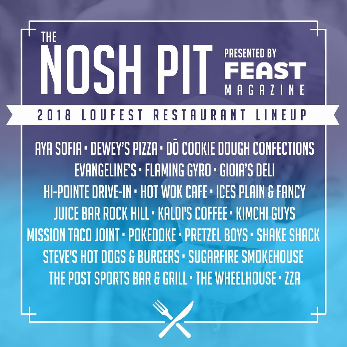 Some of the LouFest restaurants you can support:

<a href="/AyaSofiaStLouis/">Aya Sofia Restaurant</a>
<a href="/DeweysPizza/">Dewey's Pizza</a>
<a href="/StLEvangelines/">Evangelines Bistro</a>
<a href="/GioiasDeli/">Gioia's Deli</a>
<a href="/HiPointeDriveIn/">Hi Pointe Drive In</a>
<a href="/IcesSTL/">Ices Plain & Fancy</a>
<a href="/Kaldis_Coffee/">Kaldi's Coffee</a>
<a href="/kimchiguysstl/">Kimchi Guys</a>
@MissionTacoSTL
<a href="/shakeshack/">SHAKE SHACK</a>
<a href="/steveshotdogs/">Steve's Hot Dogs</a>
<a href="/SugarFireSmoke/">SugarFire Smokehouse</a>
<a href="/ThePostTweets/">The Post Sports Bar</a>
<a href="/WheelhouseSTL/">Wheelhouse Downtown</a>
<a href="/zzapizzasalad/">'ZZA Pizza + Salad</a>

Full list: