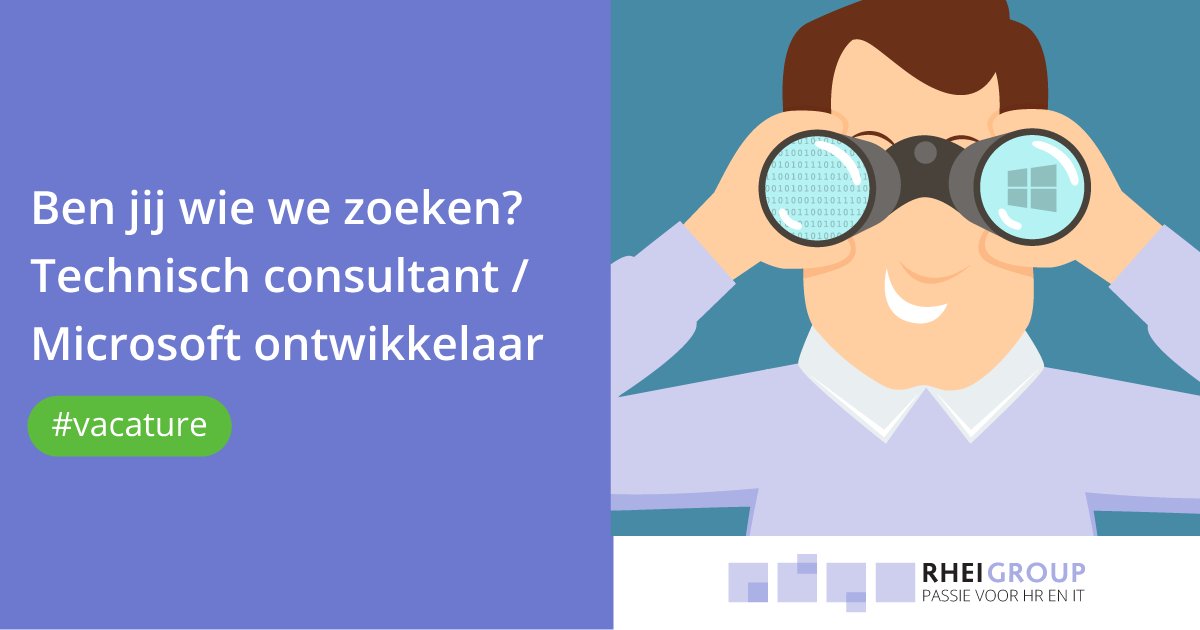 RheiGroup's tweet photo. |-- Vacature: Technisch consultant / Microsoft ontwikkelaar --|  ’Technische problemen oplossen en mensen helpen zit in je karakter en je voelt je thuis in een informele omgeving waar veel ruimte is om te sparren.'  https://t.co/4GjULU57tA https://t.co/t7z8uGBsvk