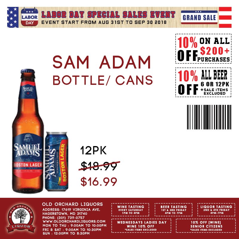 OldOrchardLiq's tweet photo. #Laborday special in September month sale
#SAMADAM BOTTLE/CANS #Sale #liquorstore #liquordeals #wine #beer #liquorshop #bestliquorstore #liquors #winetasting #liquortasting #beertasting #importedWine #alcohol #whitewine #scotch #williamsportmd #HagerstownMD
Tel: (301) 739-0757 https://t.co/7IDFF7eNHy