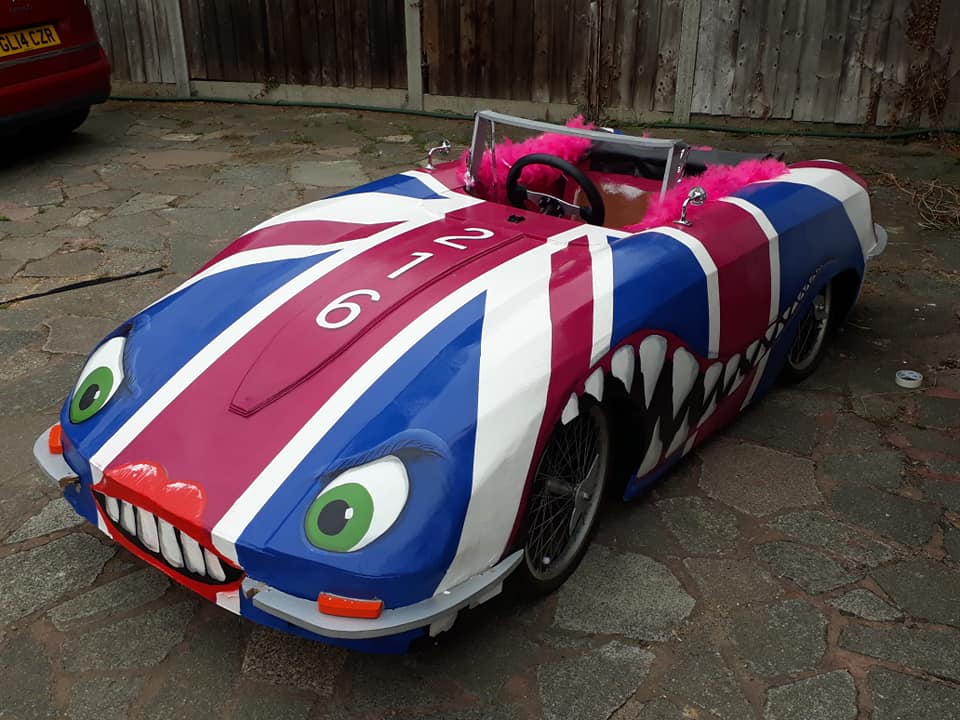 SoapboxQueens's tweet photo. The Shaguar has been repaired, patched up and re-painted. Fingers crossed the weather isn't too dismal on Saturday. https://t.co/txPZ83EA2o