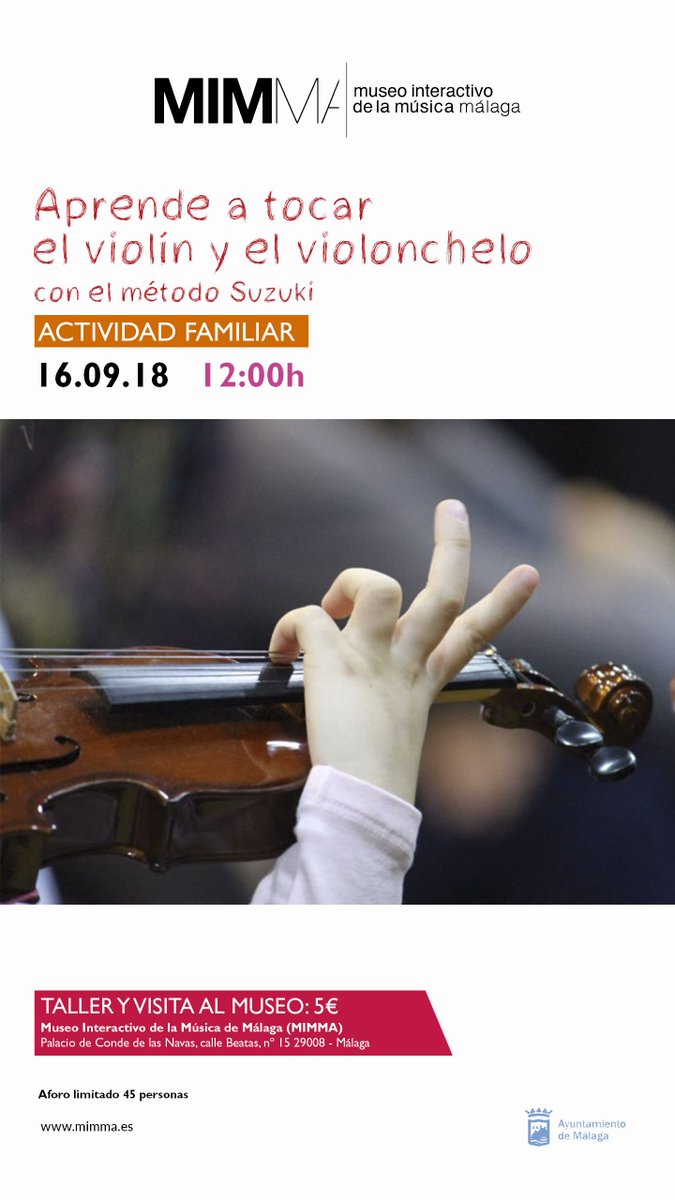 museosmalagaNet's tweet photo. ¡Vuelven los talleres familiares del @Mimma_Malaga ! 😀 Lleva a tu peque al Taller Aprende a tocar el violín y el violonchelo con el método Suzuki. 🎻🎶 Taller y visita al museo: 5€. ¡Consigue aquí tus entradas! https://t.co/Fe2SvtaQwr https://t.co/9Sq4B2dX08