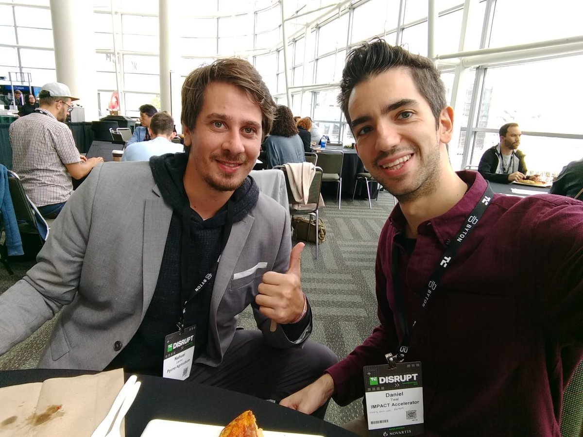 IMPACT_acc's tweet image. Yesterday was a busy day for #IMPACTers at #DisruptSF, where they learned about the future of robotics, and more! In between panels and meetings @DanielTwal &amp;amp; Nahuel Lavino (from @pycno) take a break to grab a bite. #IMPACTGrowth @RobotUnion_EU @TechCrunch