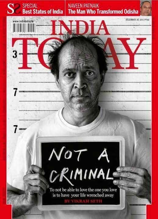 chhabs's tweet image. Remember this @IndiaToday cover with #VikramSeth? We aren’t criminals anymore Vikram!