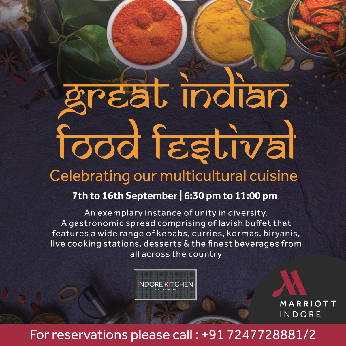 marriottidr's tweet photo. #HoldYourHorses till the 7th of September as we dish out #mouthwatering #flavours of #India. #Celebrating the #GreatIndianFoodFestival starting tomorrow till 16th September #IndoreMarriott #Marriott #Indore #IndoreKitchen https://t.co/ISTTbIBE99
