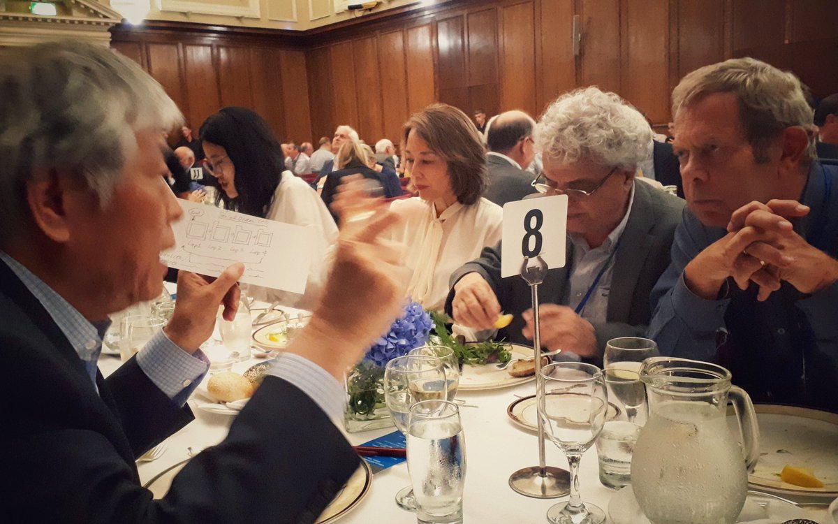 Susumu Tonegawa describing an experiment to Richard Morris over dinner last night