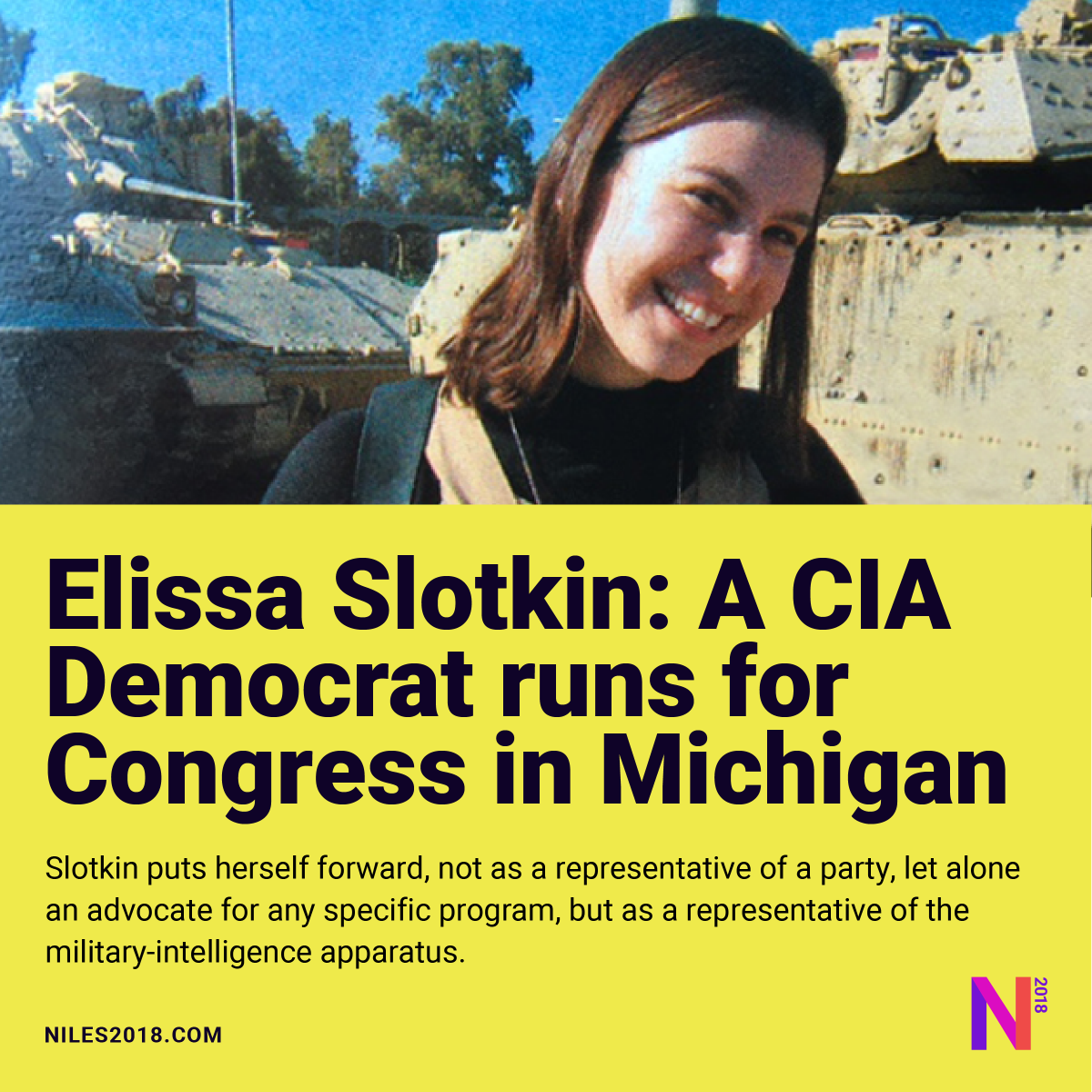 WSWS_Updates's tweet photo. "Elissa Slotkin: A CIA Democrat runs for Congress in Michigan" by Niles Niemuth, Socialist Equality Party’s candidate for Congress in Michigan’s 12th Congressional District  https://t.co/5bJp4Hw7iM #midterms2018 #niles2018 https://t.co/iaa3P9zZKO