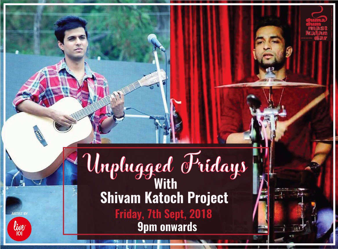 live101in's tweet photo. Unplugged Fridays Feat. Shivam Katoch at DumaDum Mastkalandar on 7th September 2018 Live from 9 PM Onwards.
#drinks #fun #joy #food #music #songs #live101 #livenight #unplugged #vocalist #artist #musicians #mumbai #cafe #lounge #restaurant #restobar #bar #worldofmusic #Musica https://t.co/NdGgiS9dOY