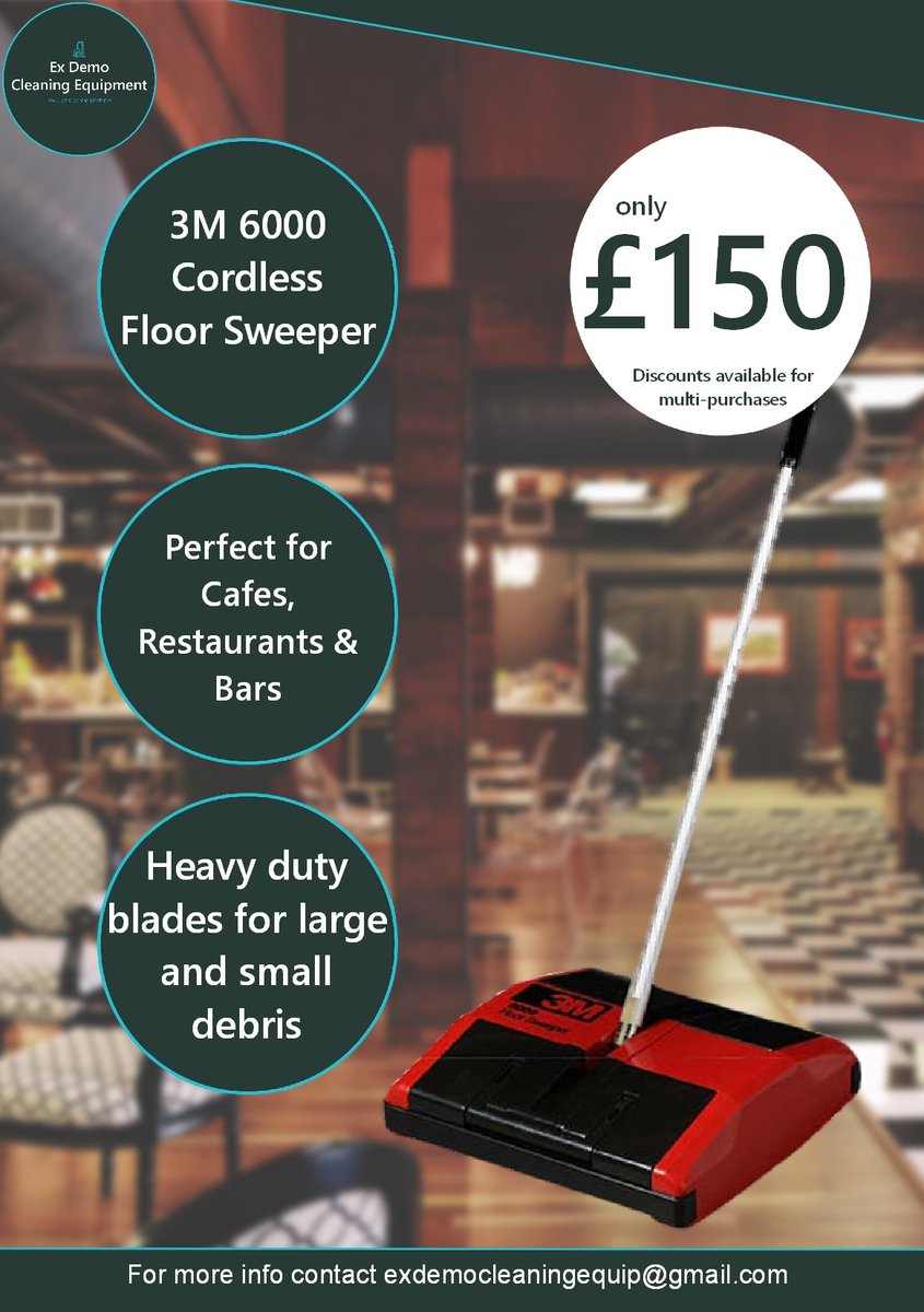 ExDemoCleaning's tweet photo. @bodegamonton do you do your cleaning in-house? We have brand new 3M sweepers in stock. Cordless and able to clean literally any floor surface; carpet or hard floor. Cheaper than rrp, ebay or amazon. Get in touch for more details. https://t.co/7MtHWhcsTi