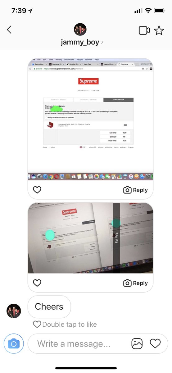 HeatedSneaks's tweet photo. More user success from #DashBot during today’s UK Supreme release. #DigiScale #TeamHS @HS__Success https://t.co/K3Eva0nfkJ