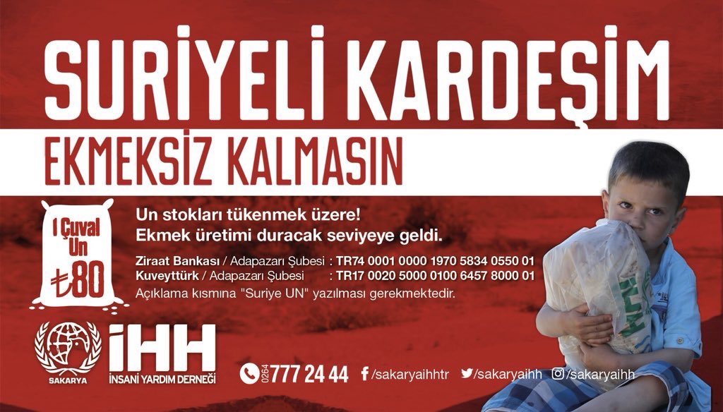 MusabUmutYigit's tweet photo. İdlib halkı vuruluyor 
Un Stokları tükenmek üzere 
Ekmek üretimi duracak seviyeye geldi
Suriyeli Kardeşim Ekmeksiz Kalmasın

#Suriye #1Çuval #Un #80TL https://t.co/w22ut7FmCn