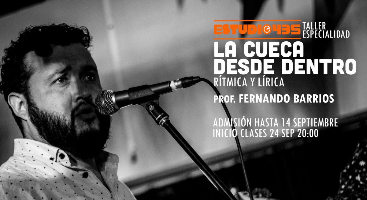 estudio435's tweet photo. No te quedes fuera, Fernando Barrios, fundador de "La Gallera" desde este 24 de septiembre dictando un taller imperdible. 
Inscríbete en estudio435.cl@gmail.com ó llámanos al +56 9 64528595 https://t.co/YYst4p9vDX
