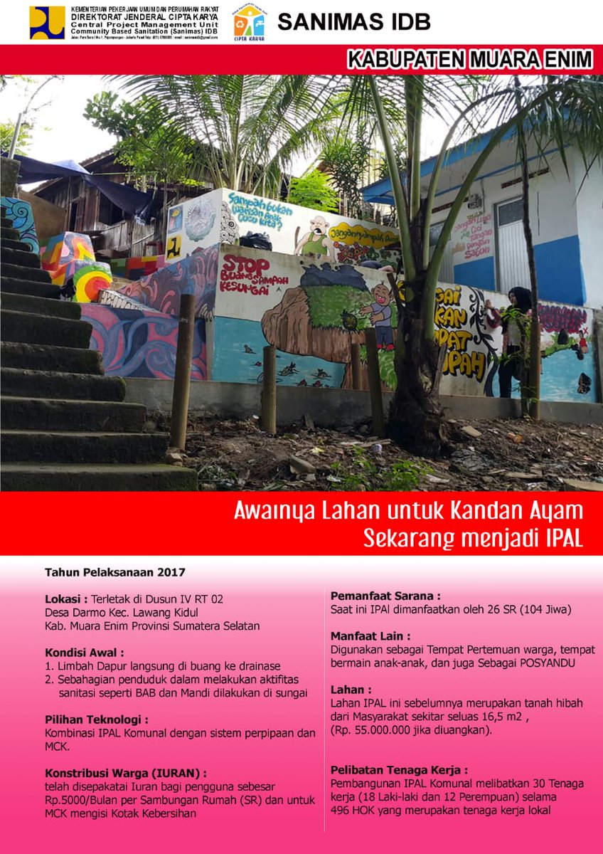 pegiat_sanitasi's tweet photo. Kandang ayam berubah menjadi IPAL, tanah hibah masyarakat demi kesehatan yg lebih berkualitas.
@ditjenck @KemenPU 
#SanimasIDB
#Sanimas2017
#MuaraEnim
#SumateraSelatan
#InstalasiPengelolaanAirLimbah
#SanitasiBerbasisMasyarakat
#SPALD-T
#IPALKomunal https://t.co/TVyiDTFLXH