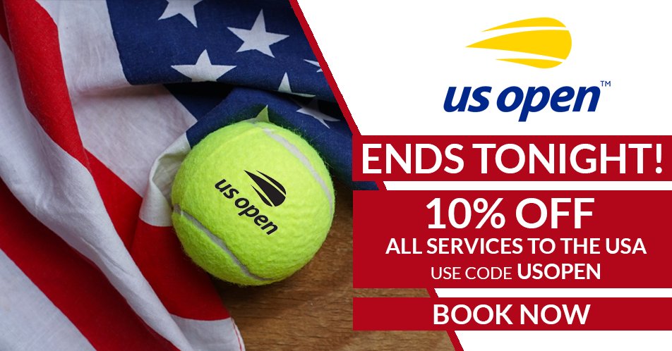 InterparcelAU's tweet photo. 10% off ALL services to the #USA ends tonight! 🇺🇸
Book online at https://t.co/1GBdeCjmoC before Sep 09 or miss out. T&amp;C's Apply. Use Promo code 'USOPEN' at Checkout! #interparcel #USOpen #USOpen2018 https://t.co/quLaV7htGY