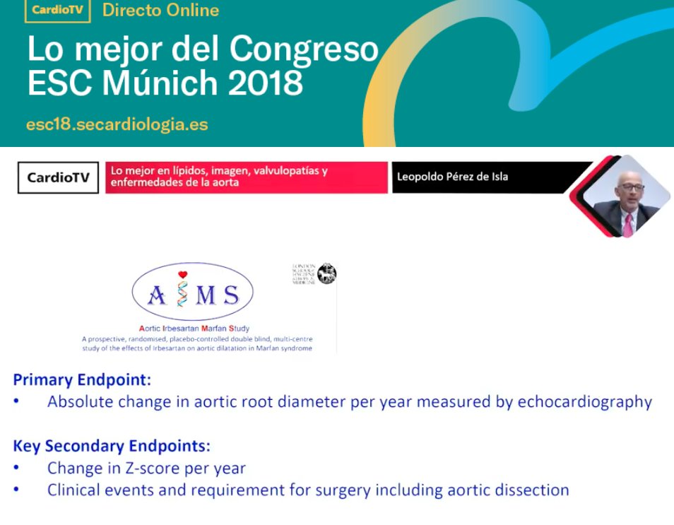 secardiologia's tweet photo. "En pacientes con síndrome de Marfan, irbesartán reduce la dilatación de la raíz aórtica", dice @leopisla. Síguelo el directo online #PostESC18 en  https://t.co/APaaMKjlgx https://t.co/Z66SbAOP52