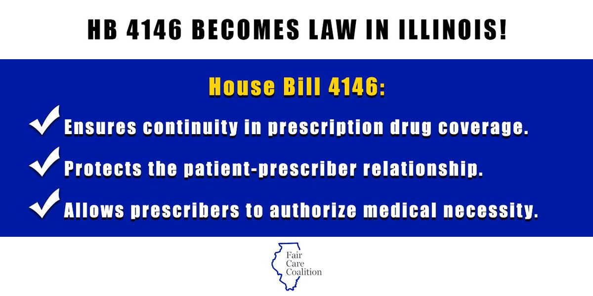 FairCareIL's tweet photo. Worth sharing from @patientaccess → Illinois has signed new protections into law that ensure continuity of prescription drug coverage for the state’s residents. Learn more: https://t.co/mGc68rr6IB #DontSwitchMe #IlGov #Twill #HB4146 https://t.co/7b2ztsD8RA