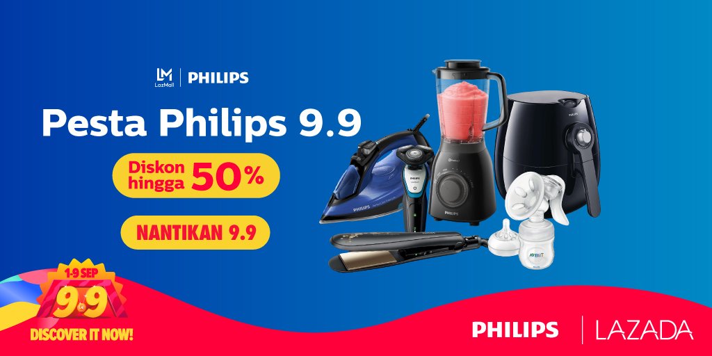 Nantikan diskon terbaik dari Philips hanya di Lazada 9 September, akan ada tebar voucher extra diskon 10%, paket hemat produk Philips, promo serba 99rb hingga banyak bonus hadiah menarik lainnya. Jangan sampai ketinggalan! klik disini  bit.ly/2wMVVFM