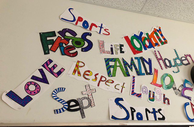 Visual representations of Art students' "one word." #buildingrelationships