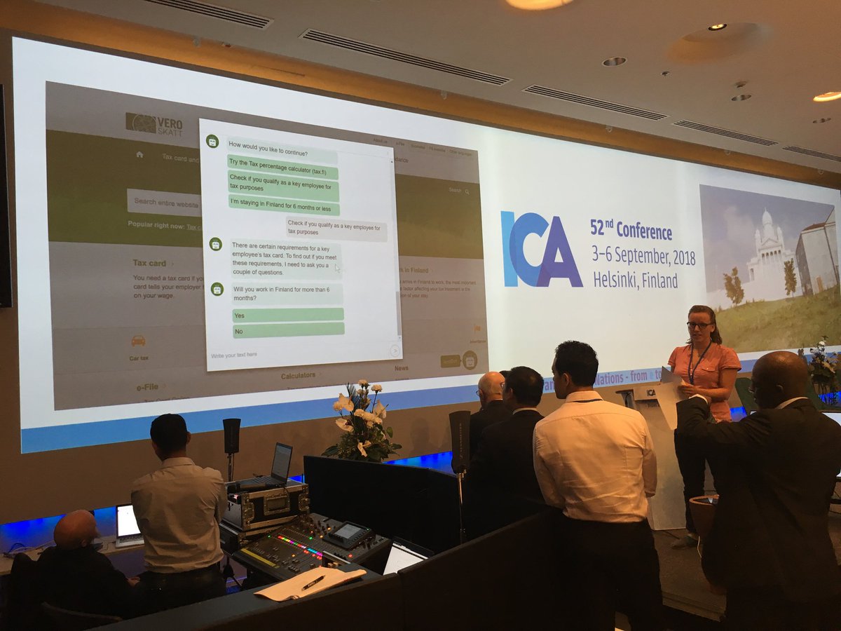 MycelFi's tweet photo. Suse and Janne doing the "two AI advisors" demo at #ICA2018 using the two collaborating advisors Migri #KAMU and #VEROBOT - I do hope #AuroraAI will one day emerge and scale from this seed-innovation https://t.co/rTh2GG4FLo