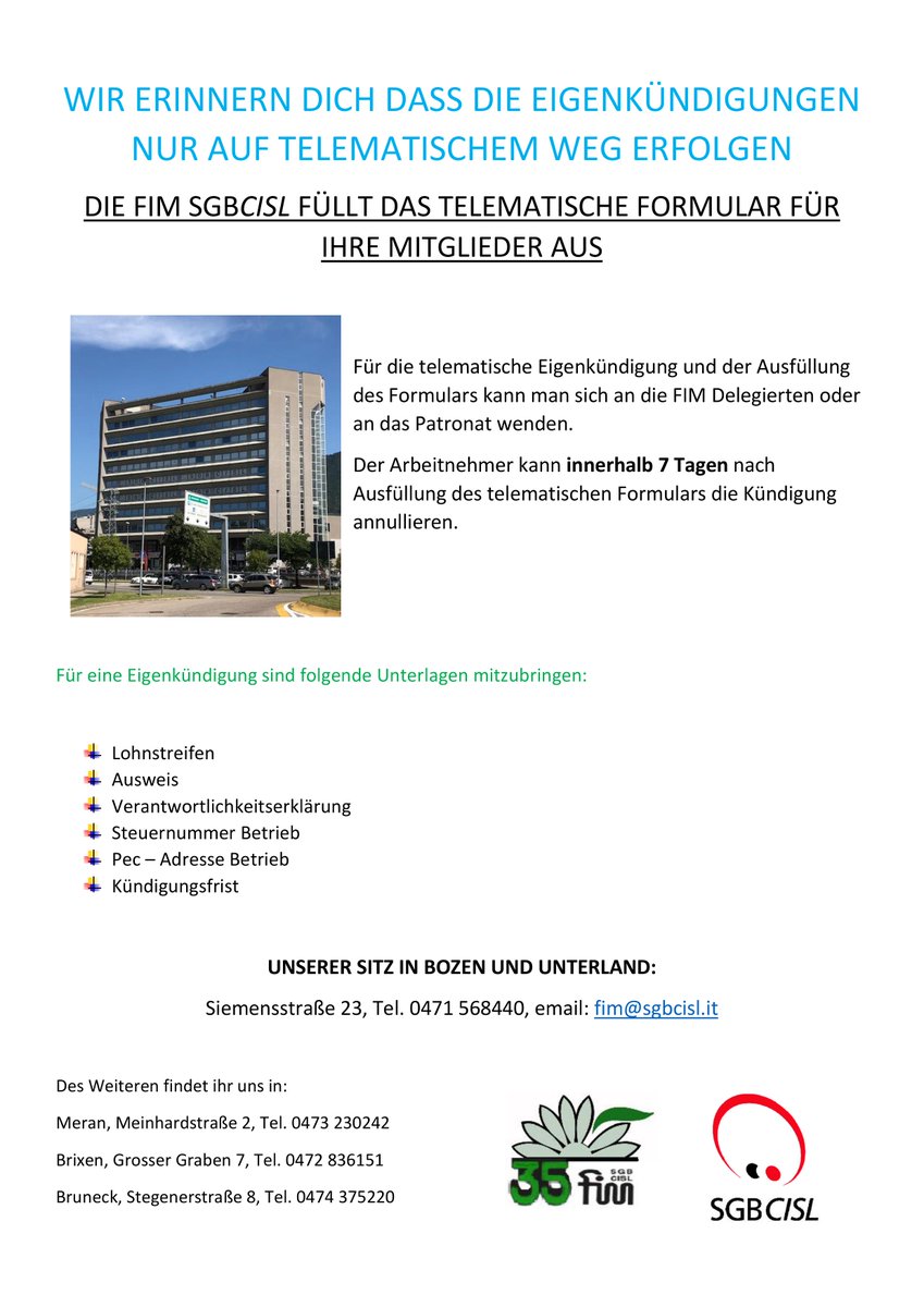 Dimissioni telematiche, noi le facciamo!
Telematische Kündigungen: wir machen sie!