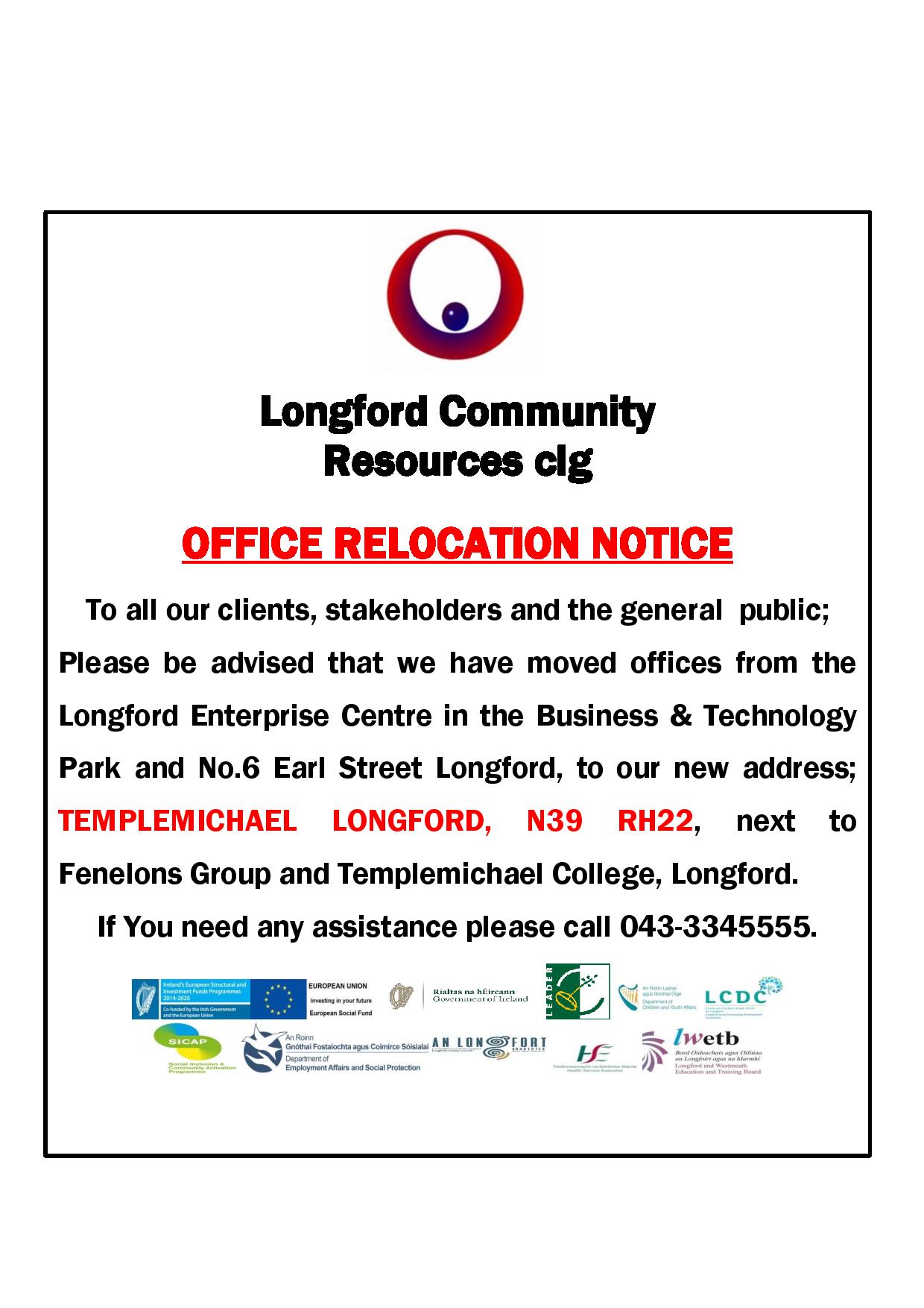 LCRL on Twitter "Longford Community Resources clg Office Relocation