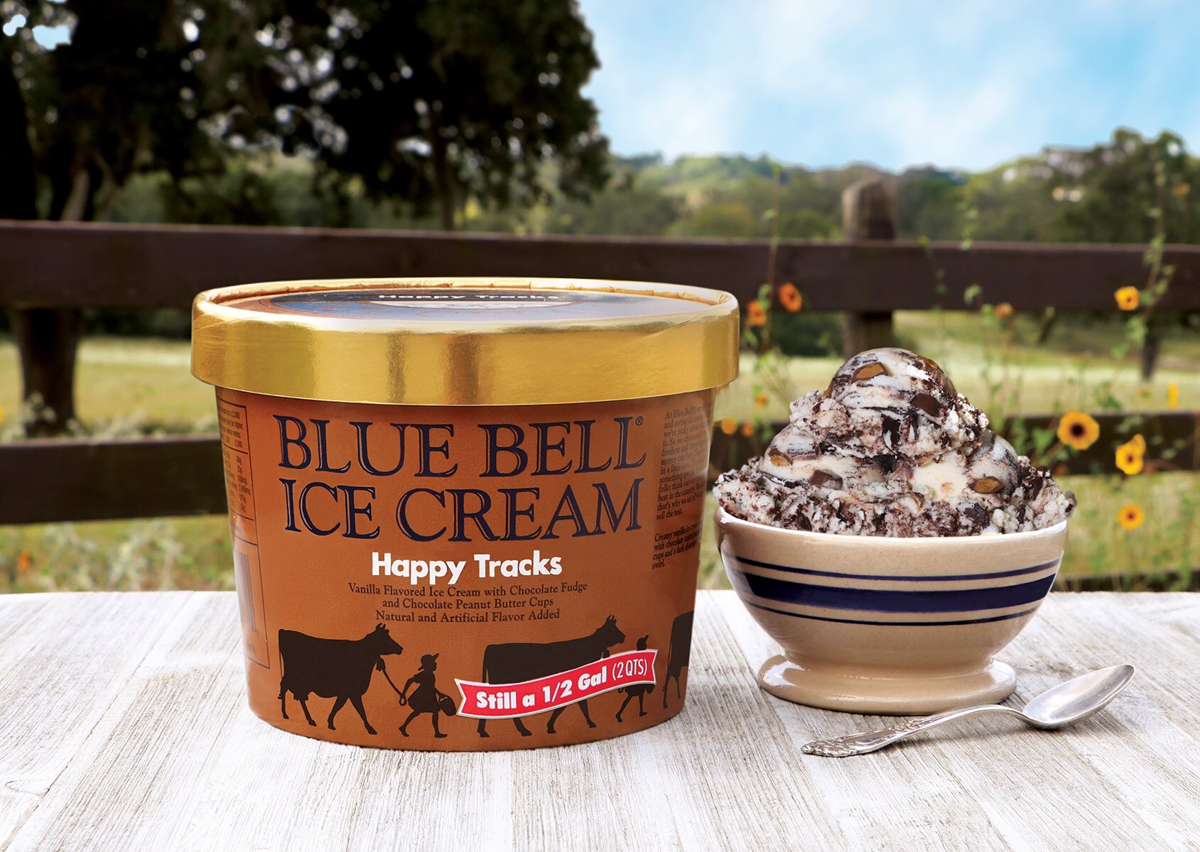 Blue Bell Ice Cream Oh Happy Day Happy Tracks Ice Cream Returns To Stores Beginning Today The Flavor Is A Creamy Vanilla Ice Cream Loaded With Chocolate Coated Peanut Butter Cups