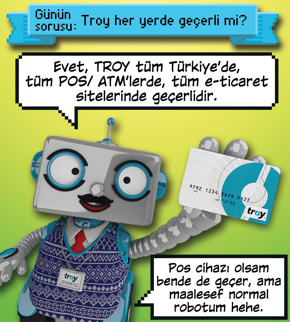 TroyOdeme's tweet photo. Bakın son kez söylüyorum: Adı üstünde Türkiye’nin Ödeme Yöntemi! Tabi ki her yerde geçerli. 😉😊
#dataAbi #TROYÖdeme #sağaltköşe https://t.co/nvoYYCbZ28