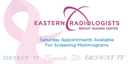 easternrad's tweet photo. Announcing Screening Saturdays! Eastern Radiologists Breast Imaging Center is now offering Saturday appointments for screening mammograms. Call 252.752.5000 to schedule your visit today. No referral needed for screening mammography. #screeningsaturdays #easternrad #mammogram https://t.co/oUtKK86Tfx