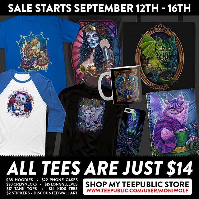 My TEEPUBLIC shop will be on sale September 12th - 16th !! Get up to 30% off! Click the link on my bio then click on TeePublic. >>> ift.tt/2Cl1HDs <<< #teepublic #sale #tshirt #tee #bittens #artofravenwolf #art #cats #dayofthedead #nativeameric… instagram.com/p/BnYunxynKqp/