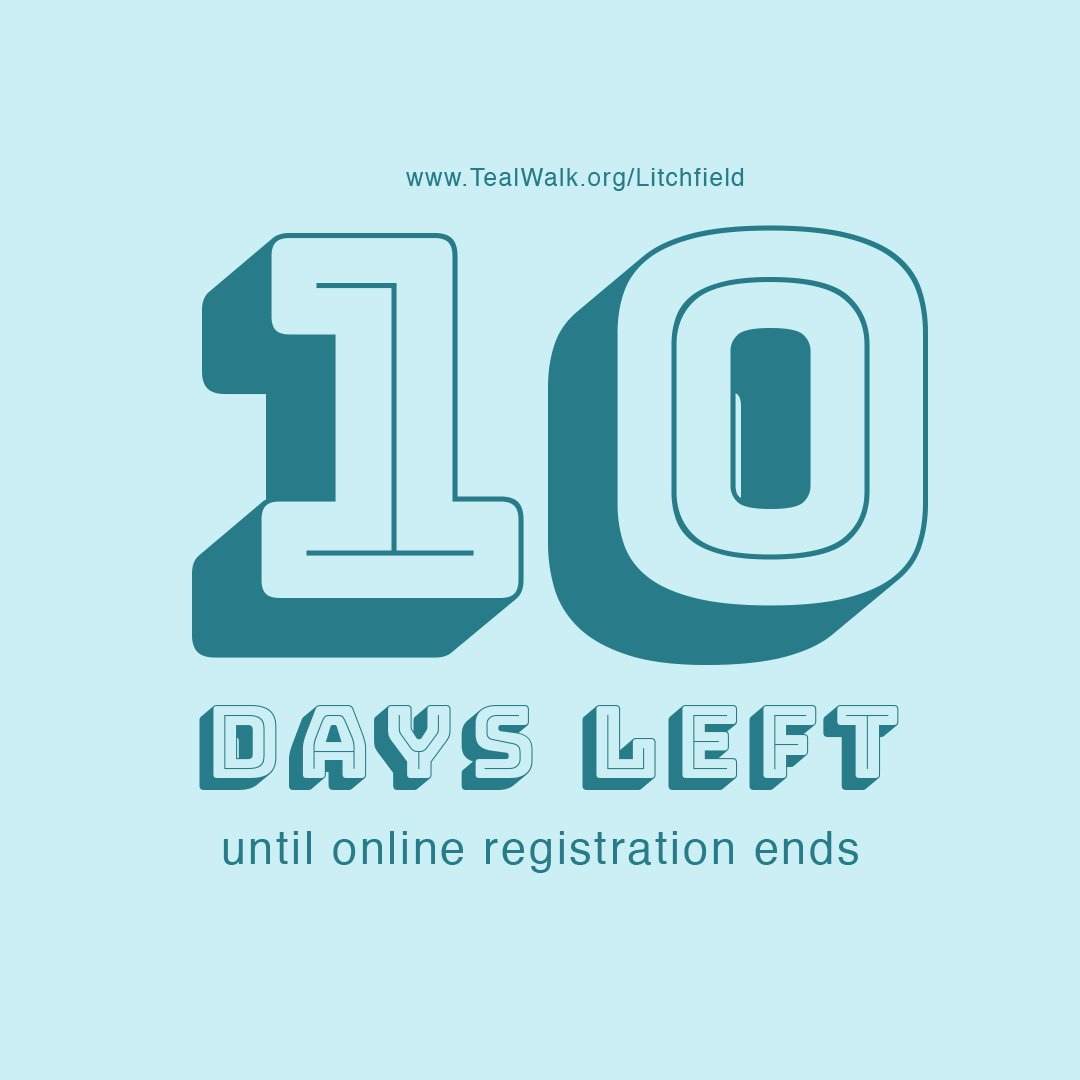 10 MORE DAYS until online registration closes for the 5th Annual Litchfield T.E.A.L.® Walk! Visit tealwalk.org/litchfield  to register for the women in your life! #litchfield #greenwich #Connecticut #Barkhamsted #Cornwall #Kent #Plymouth #Woodbury