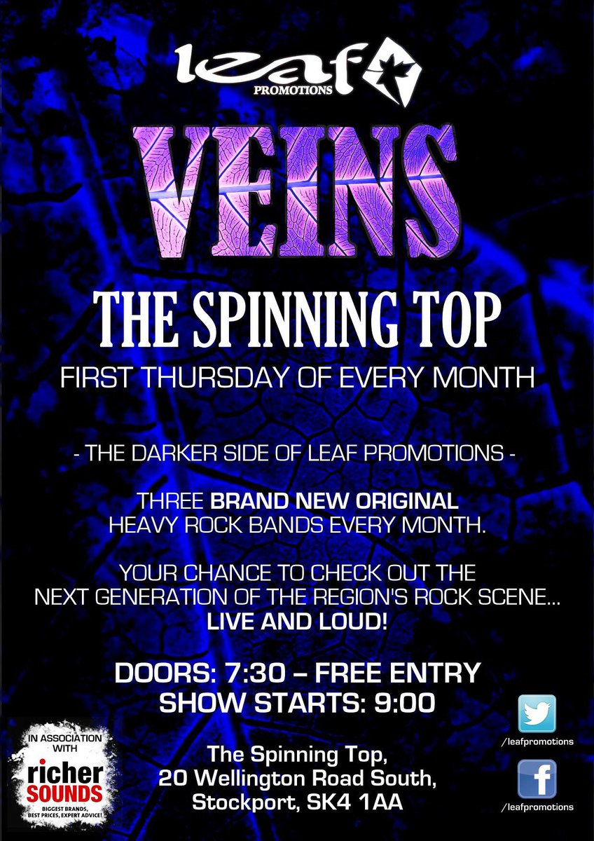 Who’s up for some ROCK N’ ROLL at the awesome @SpinningTopSK4 TONIGHT!!??
It’s our “VEINS” heavy rock event and we’ve got three brand new bands to check out here first before anywhere else! 😳
Featuring: @DellaNoirs @THESHADEMCR @PrettyWitches1 
FREE ENTRY- 9pm start!
Who’s out?