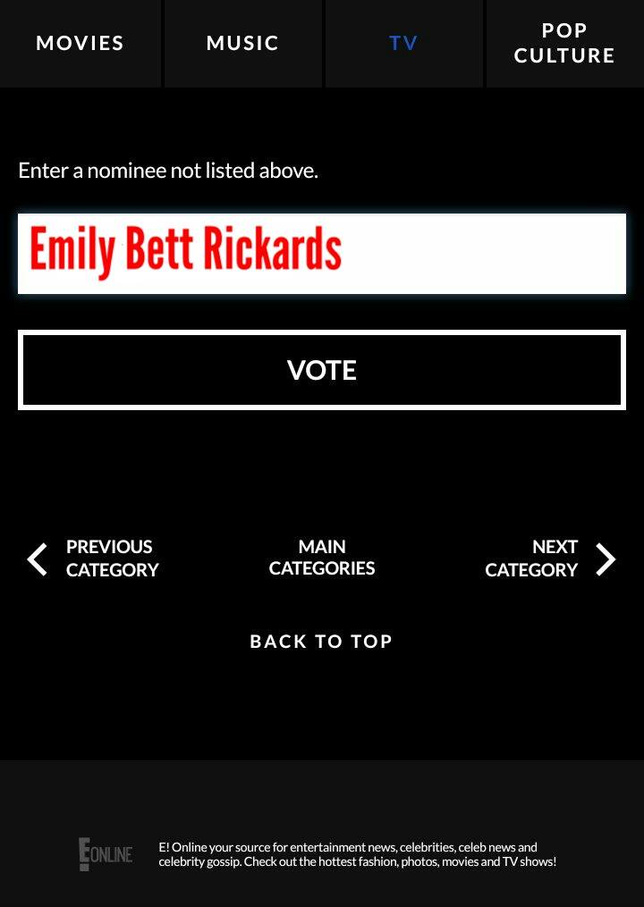 emilybettdaily's tweet photo. #EmBetts vote for @EmilyBett in "The Female TV Star 2018". She isn't among the 12 indicated, but you can indicate her!
- You can write it in 25 times daily by email! #Arrow
[https://t.co/86rmv8Rdkf https://t.co/UNrERctMe6] https://t.co/rctxLwXE0i