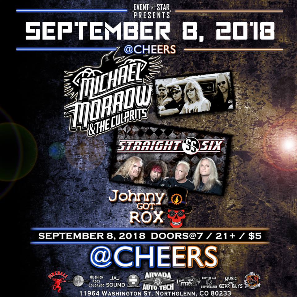 EventStarPro's tweet photo. This #Saturday @AtCheers some of @#Colorado's Best Original @DenverAList #Bands #MichaelMorrow @StraightSix5280 &amp; #JohnnyGotRox Doors at 7pm so come out and grab a table cause this whole night is going to #Rock #Denver #Aurora #Boulder #Broomfield #Northglenn https://t.co/H7sHmJI4ls
