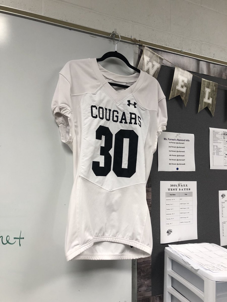 amf8797's tweet photo. I got my first jersey today! So proud of my boys making big moves! #teacherpride #goclark #varsity @NISDClark thanks Ruben Pena! Kick butt tonight!! https://t.co/FTgH4QHJr9